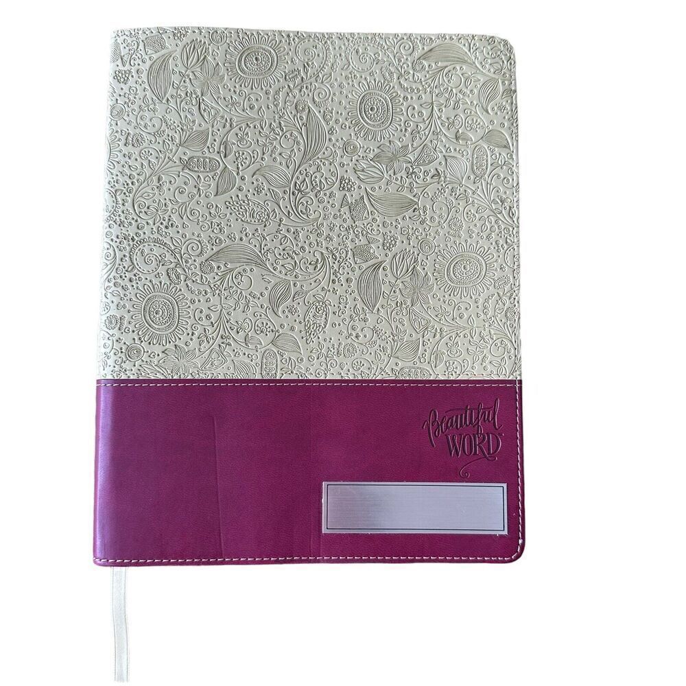 Beautiful Word Bible NIV Embossed Tan Red Two Tone Illustrated Faux Leather Chic